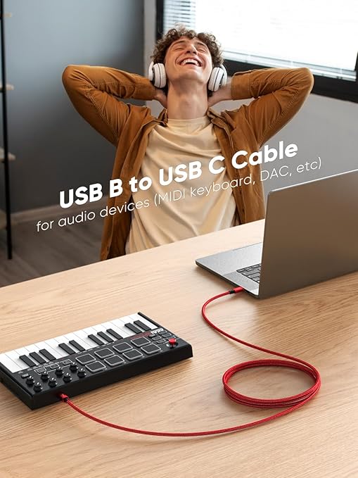 CableCreation USB B to USB C 3.3FT Printer Cable, MIDI Cable to USB C, Nylon - Image 3