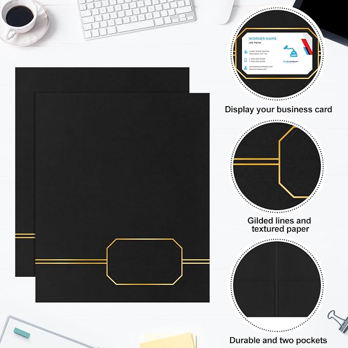 Kisston 20 Pack Executive Twin Pocket Folders Letter Size Black - Image 3