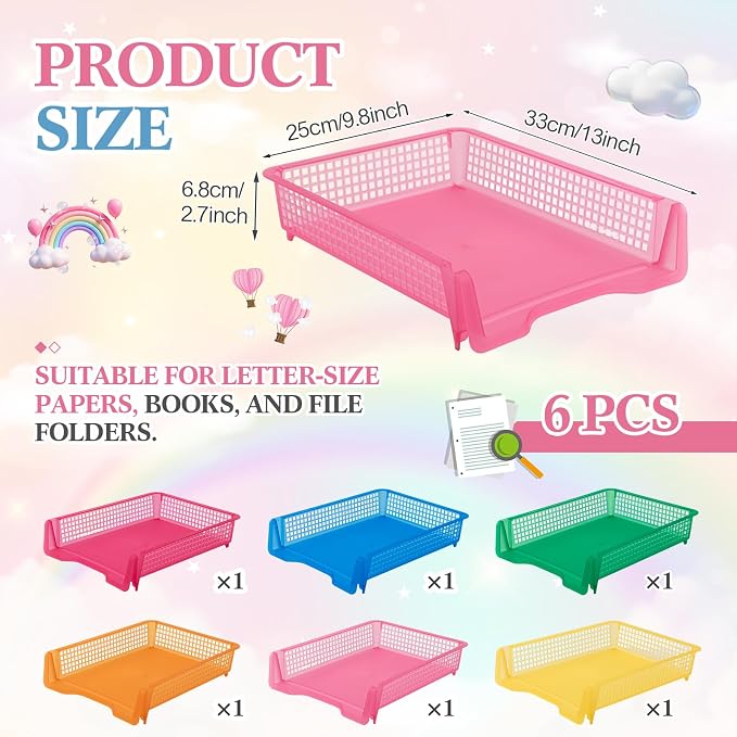 Geetery Set of 6 Turn in Trays Classroom Plastic Trays - Image 2