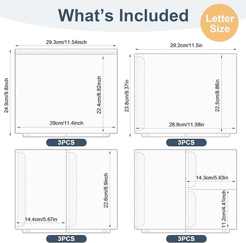 12PCS Letter Size Binder Pockets, 3-Hole Loose Leaf Insert Bag | - Image 2