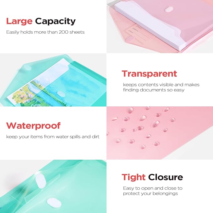Sooez 5 Pack Plastic Envelopes, Plastic File Folders, Super Heavyweight - Image 5