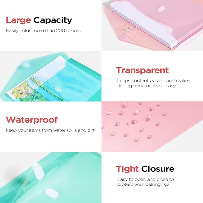Sooez 20Pack Plastic Envelopes, Plastic File Folders, Super Heavyweight - Image 4