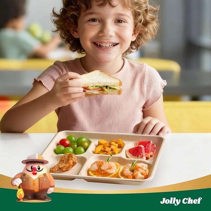 JOLLY CHEF Small Compostable 5 Compartment Paper Plates 10 * 8.25 * 1 inch 125 - Image 5