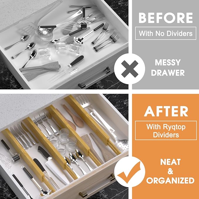 Bamboo Drawer Dividers Organizers, Kitchen Drawer Organizer, Adjustable Drawer - Image 2