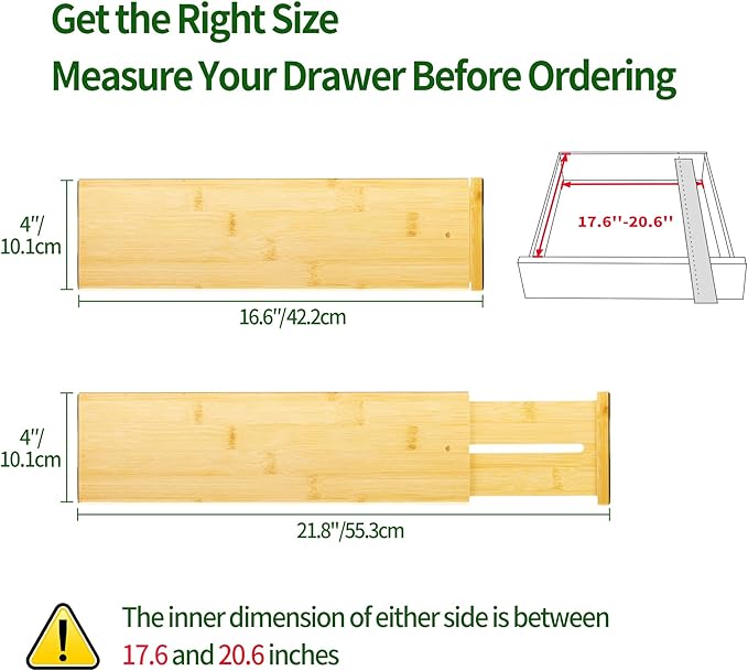 VaeFae 6 Pack Bamboo Drawer Dividers, Expandable Separators - Image 2
