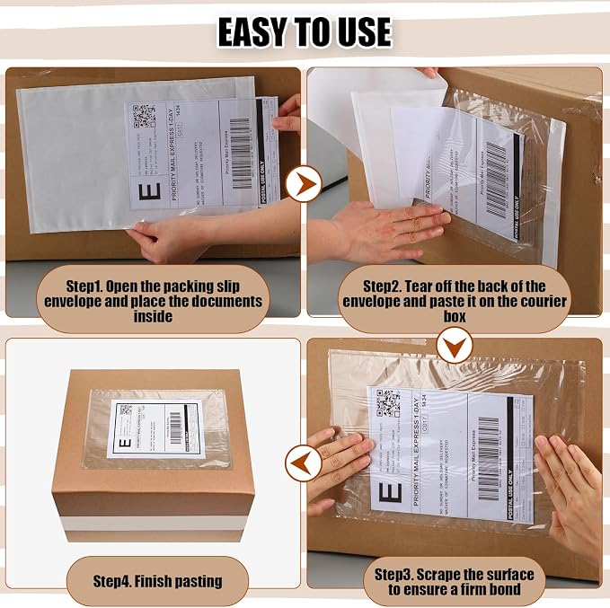 Cholemy 200 Pcs 9.5 x 12 in Clear Packing Slip Pouches Shipping Label Sleeves - Image 4