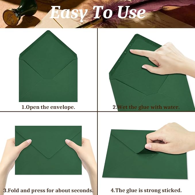 100 Pack Dark Green A7 Envelopes, Christmas Greeting Card Envelopes Self Seal - Image 4