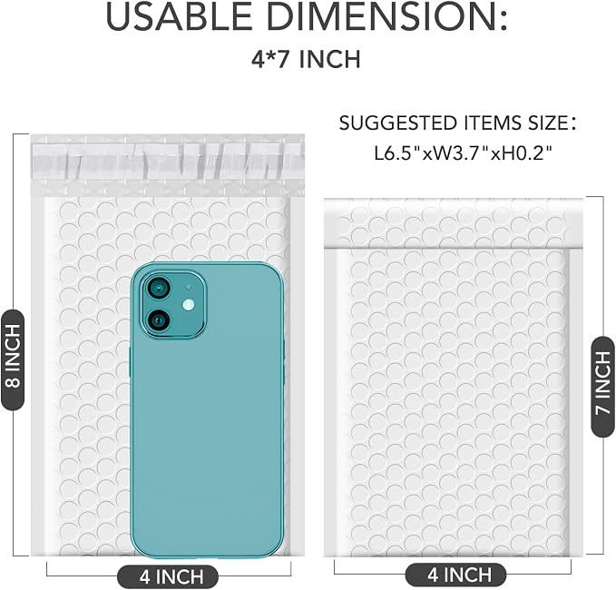GSSUSA White Bubble Mailers 4x8 Inches 19200 Pack, Usable Size 4X7" Bubble - Image 2