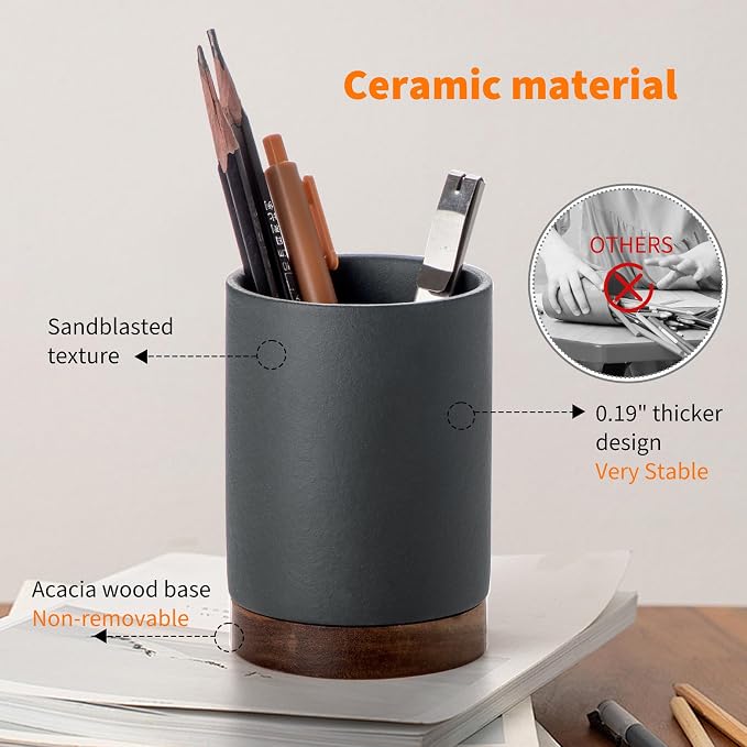 Pen Holder for Desk, Ceramic Pencil Organizer & Makeup Brush Holder, Office - Image 4