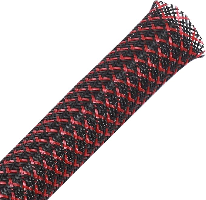 25ft - 1/4 inch PET Expandable Braided Sleeving – BlackRed – Alex Tech Braided by AlexTech