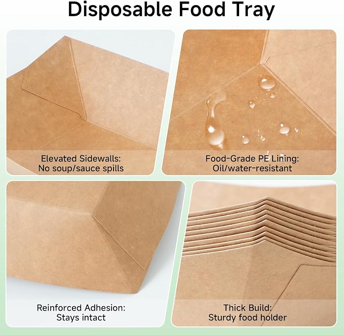 Disposable Kraft Paper Food Trays 4lb 100 Count, Oil Leak Proof Paper Food - Image 4