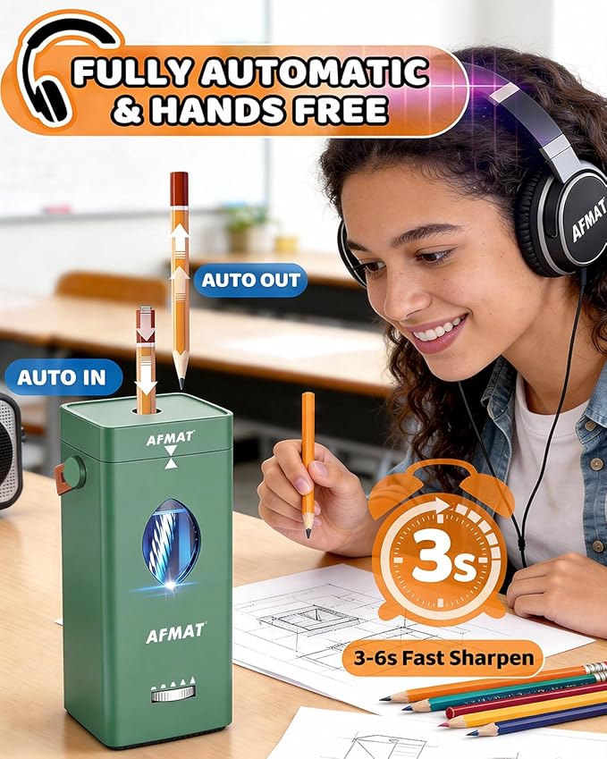 AFMAT Electric Pencil Sharpener, Rechargeable & Cordless, Fully Automatic - Image 2