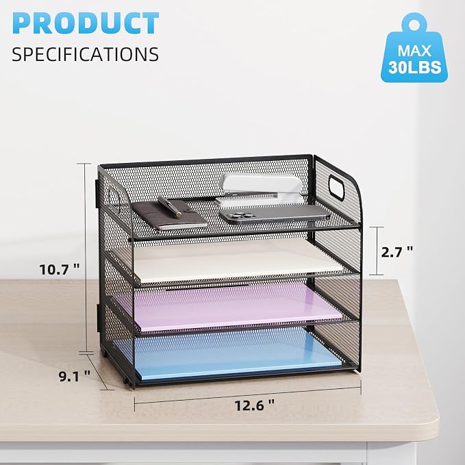 Marbrasse 2 Pack 4 Tier Paper Organizer Letter Tray - Image 3