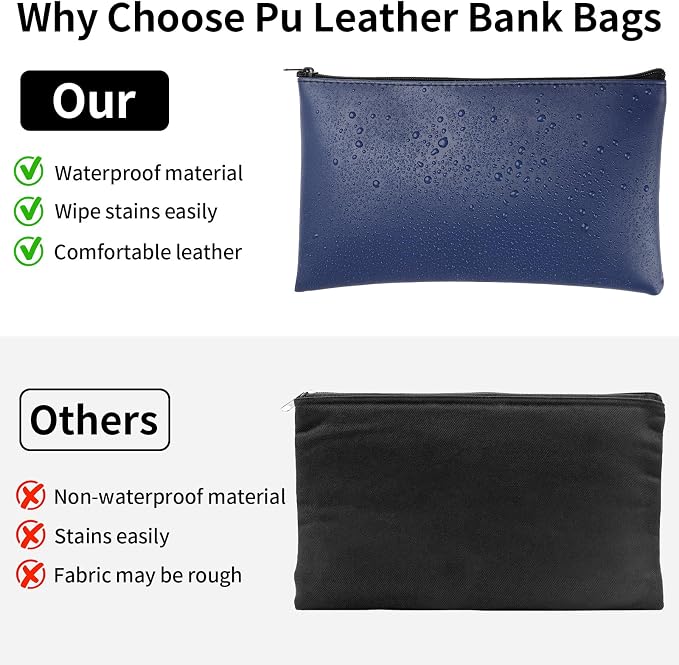 4 Pack Money Bags with Zipper, 11x6.1 Inch PU Leather Cash Pouch, Secure Bank - Image 5