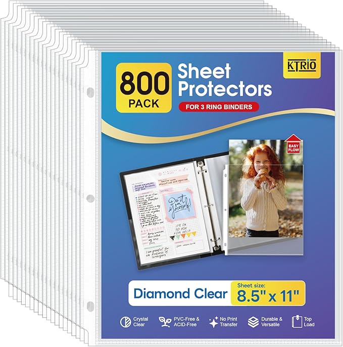 KTRIO Sheet Protectors for 3 Ring Binder 800 Pack, Plastic Sleeves 8.5 x 11 | by KTRIO