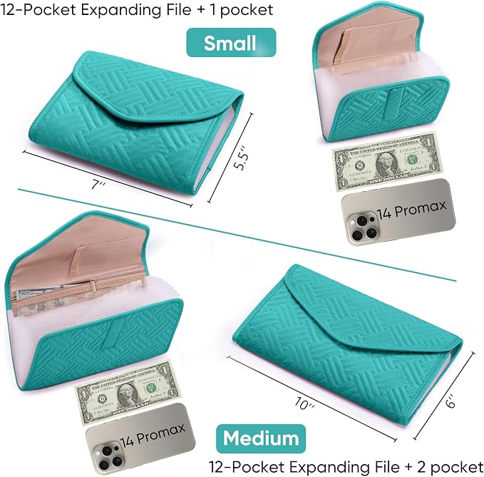 Fabric Bill Organizer with Pockets 10x6 Receipt Organizer - Image 4