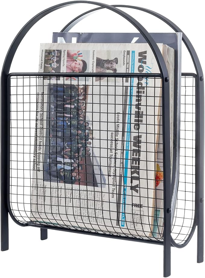 MyGift Mid-Century Design Magazine Rack, Matte Black Tone Metal Mesh by MyGiftHome