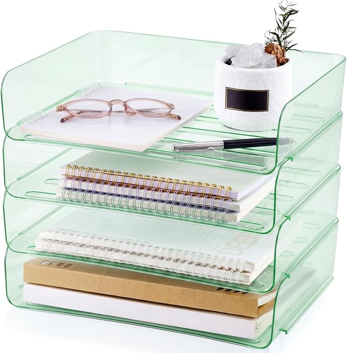 Harloon 4 Tier Clear Sage Green Acrylic Paper Organizer Letter Tray, Aesthetic by Muasung