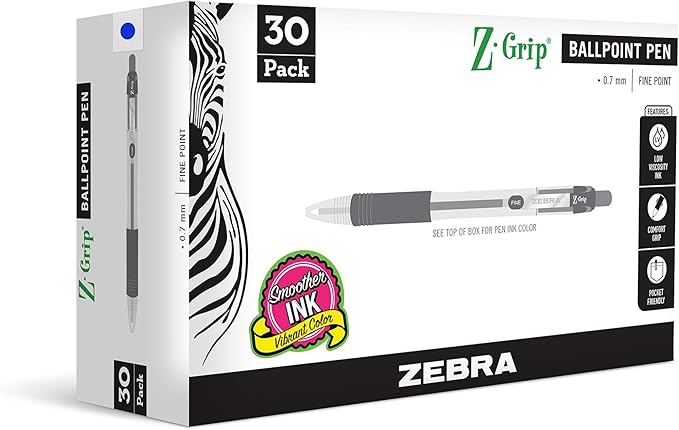 Zebra Pen Z-Grip Retractable Ballpoint Pen, Smooth-Flowing Ink, Fine Point by ZebraPen