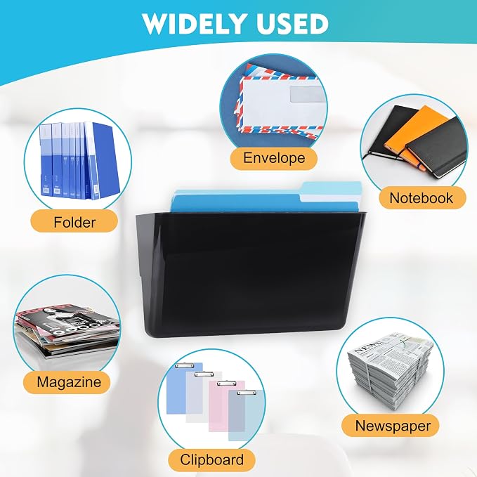 EASEPRES 4 Pack Black Single Pocket Hanging File Organizer, Plastic Wall Mount - Image 6