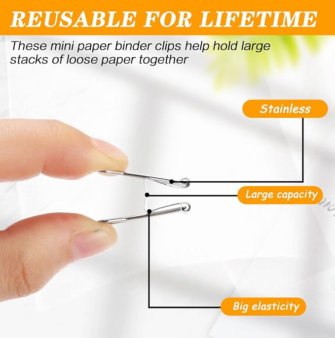 Jetec 300 Pack 0.6in/15mm White Metal Binder Clips Bulk Small Reusable Fold - Image 3