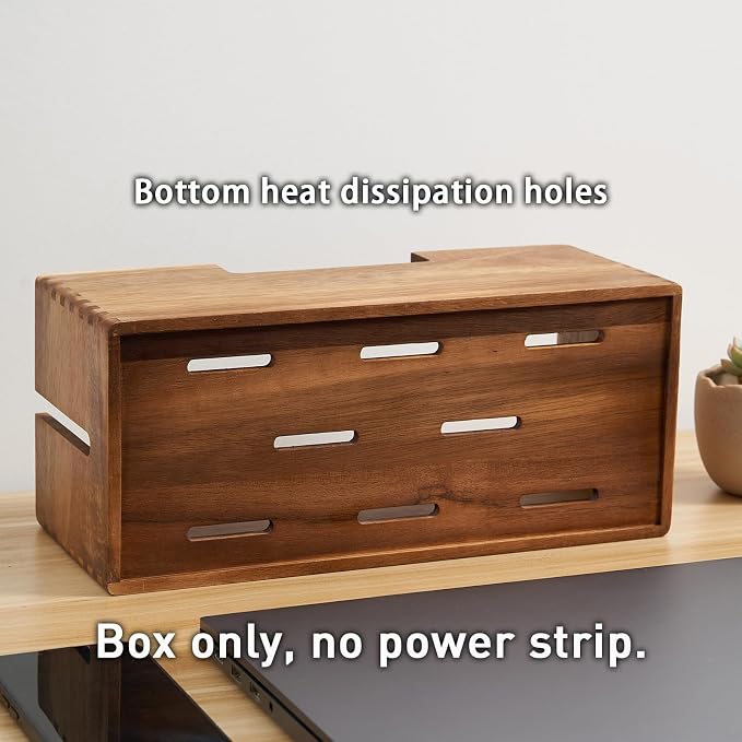 LiTY Acacia Wood Cable Management Box, Wooden Cord Hider & Organizer - Image 4
