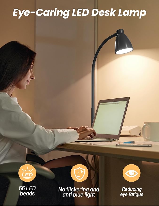 BOHON LED Desk Lamp with USB Charging Port 3 Color Modes Dimmable, AC Adapter - Image 3