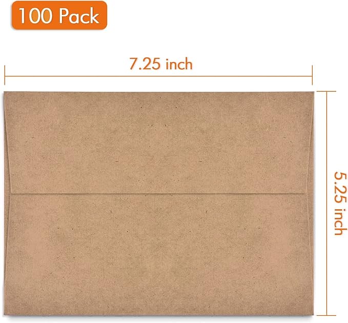 AZAZA 100 Pack A7 Brown Kraft Paper Invitation 5 x 7 Envelopes - Image 2