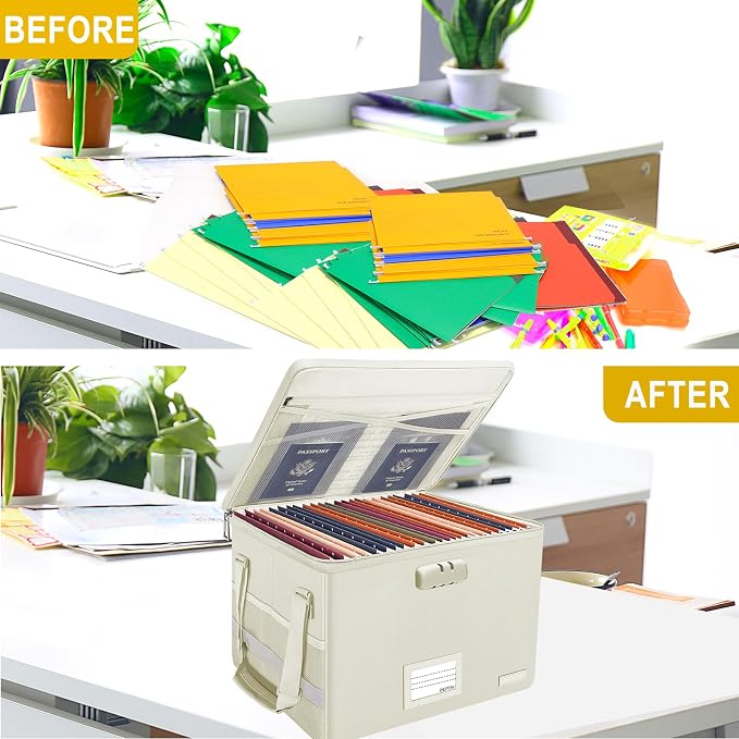 ENGPOW File Box with Lock, Fireproof Document Box with Zipper Lid, Collapsible - Image 9