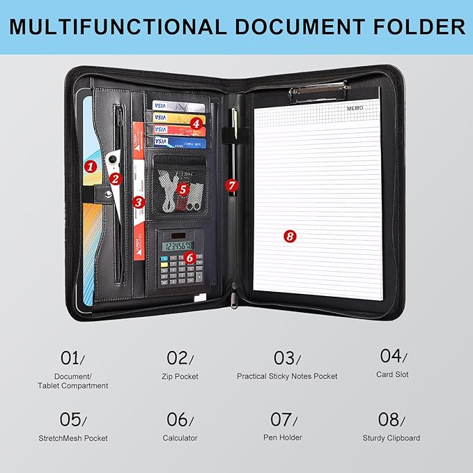 Eshow Padfolio for Men Women, Leather Portfolio - Image 3