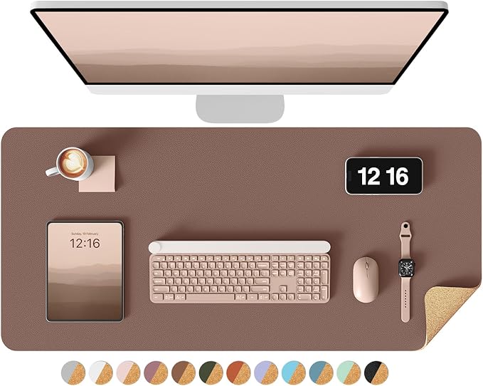 YSAGi Double-Sided Desk Pad, 31.5"x15.7"Leather Desk Mat, Eco Cork Desk Pad by YSAGi
