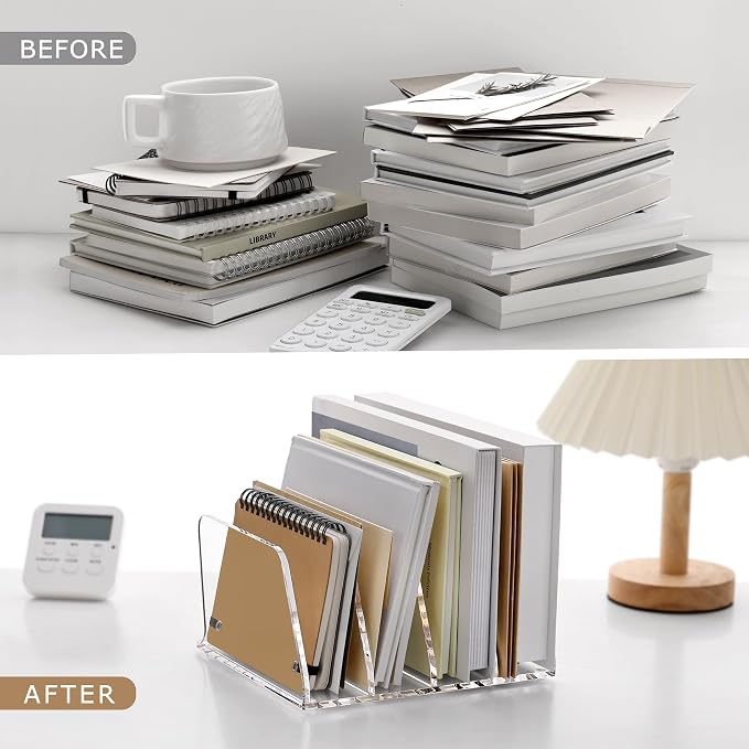 SANRUI Acrylic Desk File Sorter Organizer Holder, 4-Section Clear Vertical - Image 5
