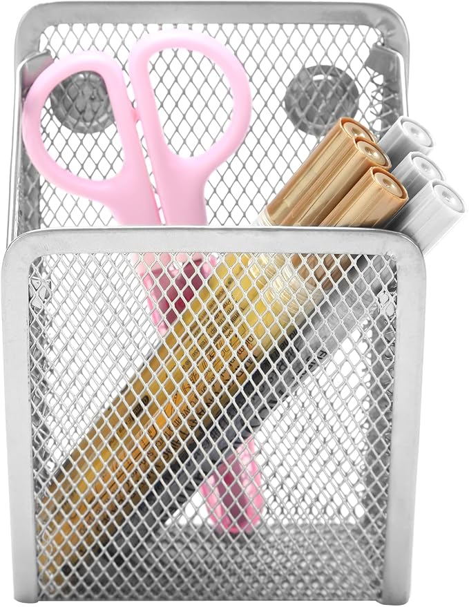 Magnetic Pencil Holder, Mesh Stainless Steel Pen Basket, Metal Writing Utensil - Image 2