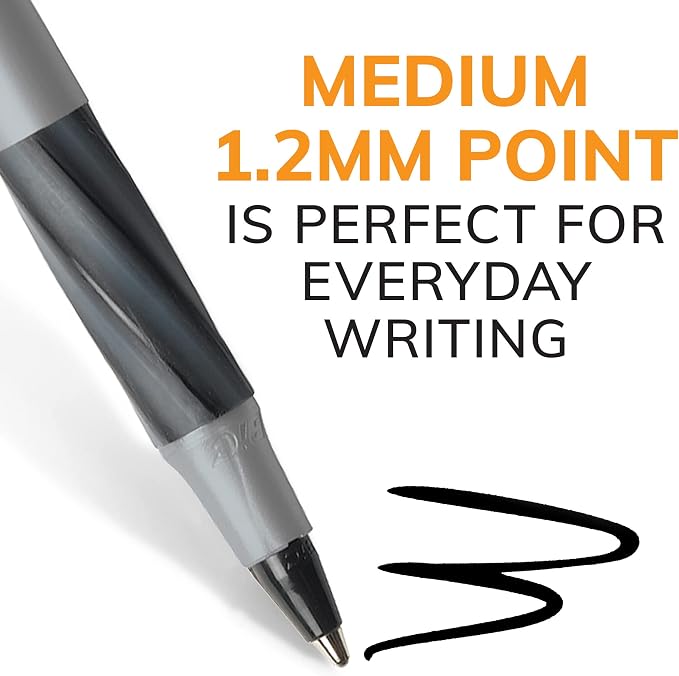 BIC Round Stic Grip Xtra Comfort Black Ballpoint Pens, Medium Point, 36-Count - Image 3