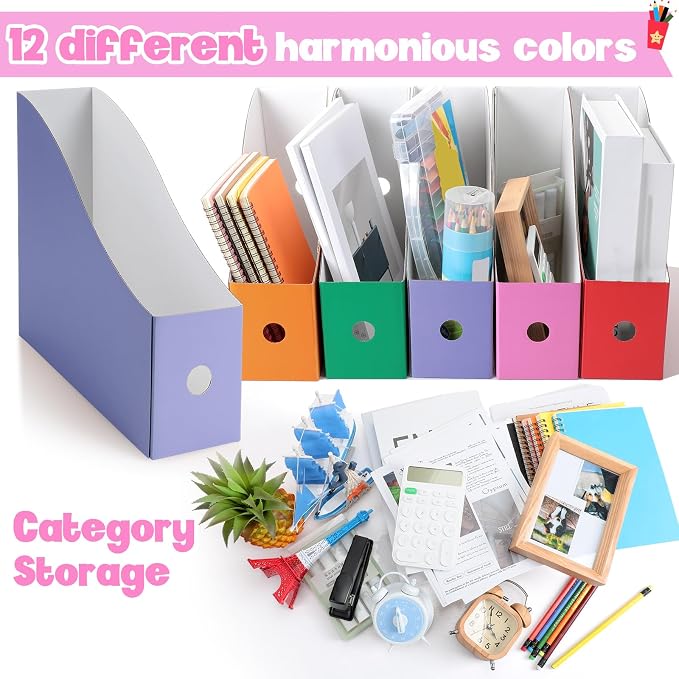 Colarr 12 Pack Cardboard Magazine Holders 12 Colors Magazine Storage Box - Image 3