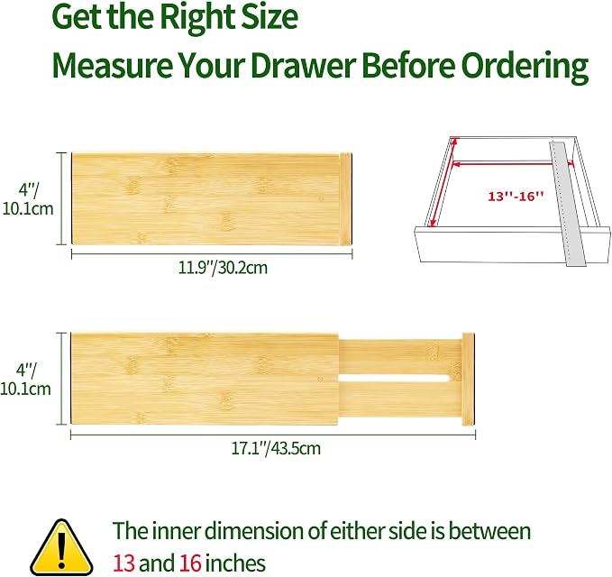 VaeFae 6 Pack Bamboo Drawer Dividers, Expandable Separators - Image 2