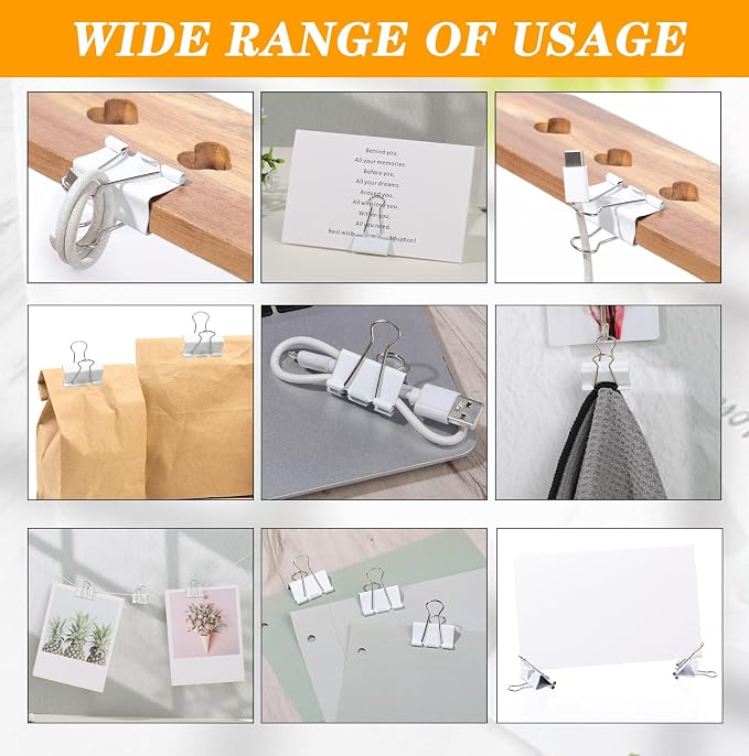 Jetec 300 Pack 1.25in/32mm White Metal Binder Clips Bulk Medium Reusable Fold - Image 6