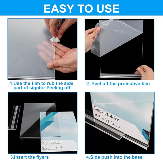 EHWINE 10 Pack Acrylic Sign Holder 4x6, Double-Sided Stand up Table Top Sign - Image 5