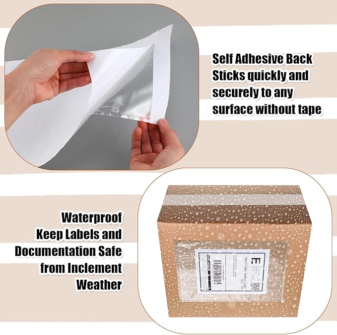 Cholemy 200 Pcs 9.5 x 12 in Clear Packing Slip Pouches Shipping Label Sleeves - Image 5