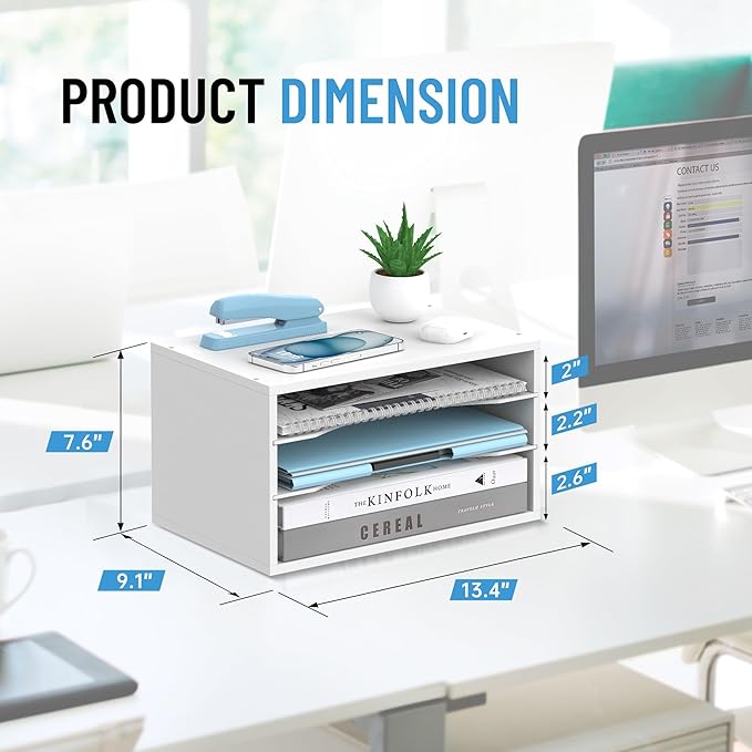 Wood Desk Organizer, 3 Tier Paper Tray Organizer - Image 2