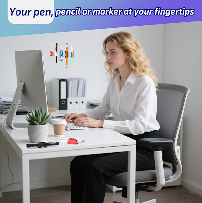 10 Pack Colorful Adhesive Silicone Pen Holders, Sticky Pen And Pencil Clips | - Image 2