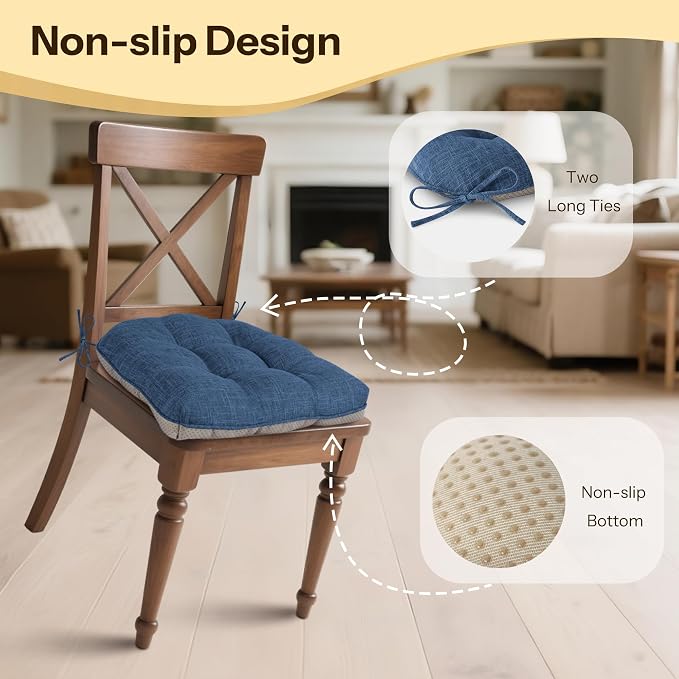 Chair Cushions for Dining Chairs 2 Pack, Royal Blue | Non-Slip, - Image 3