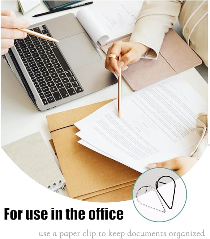 200 Pcs Black Teardrop Paper Clips Bulk, Stainless Steel Rust-Resistant - Image 2