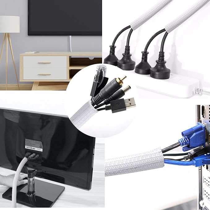 25ft - 1/2 inch Braided Cable Management Sleeve Cord Protector - Self-Wrapping - Image 5