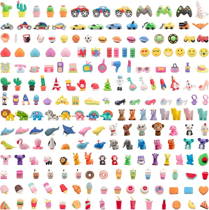210pcs 3D Cute Kids Erasers, Random Desktop Pet Toys Gifts, Classroom Rewards by CLOCKKING