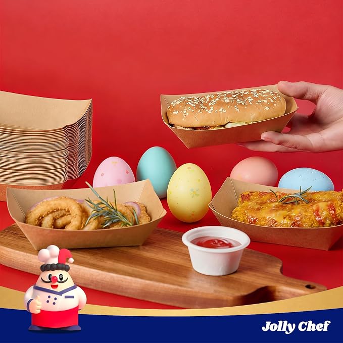 JOLLY CHEF 2lb Paper Food Trays, 1000 Pack Disposable Paper Boat, Serving Boats - Image 7