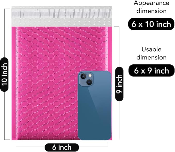 Fuxury Bubble Mailers 6x10" 600 Pack Pink Thick Padded Envelopes Usable Size - Image 2