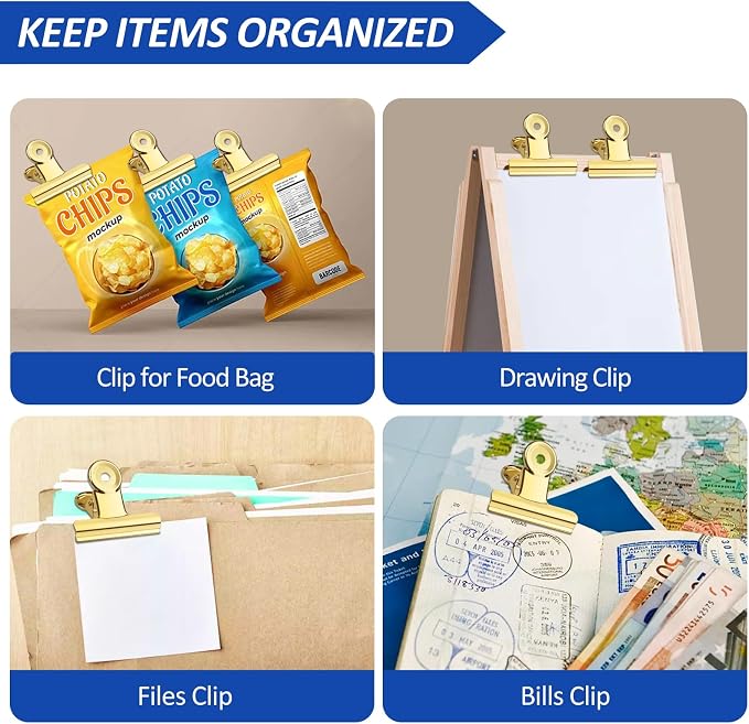 20 Pack Large Metal Hinge Clips 2 Inches Bull Hinge Paper Clips Gold Bulldog - Image 5