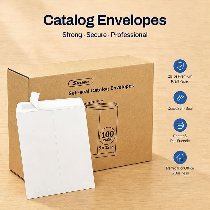 SUNEE Envelopes 9x12, Self Seal Catalog Mailing Envelopes 9x12, 28LB White - Image 7