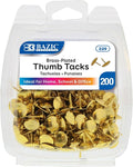 BAZIC Products Thumb Tacks, Brass Gold, 200 Ct, 24-Box | sharp steel points by BAZICProducts